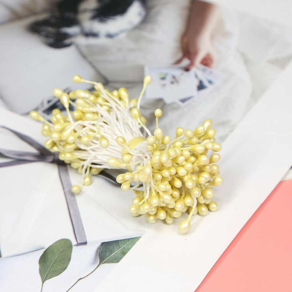 (light yellow) 150pcs Simulation Flower Stamen Diy Flowers Core Chiffon Flower Materials For Fondant Cake Decorating Mold Hand Materials