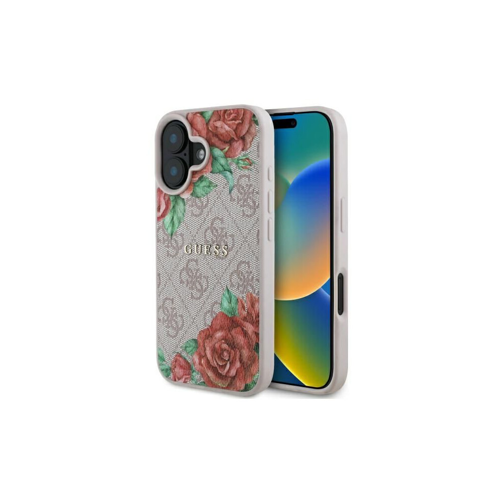 Guess 4G Flower Printed Hardcase With Magsafe For Iphone 16 6.1" Pink - Guhmp16sp4ropemcp
