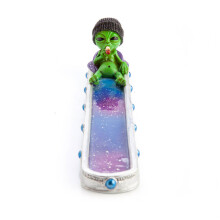 Stoned Alien Flat Incense Burner – Colorful Polyresin, 26cm Long, Incense Stick Holder