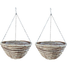 2x 12" Round Rope Hanging Baskets Outdoor Planters with Liner & Chains