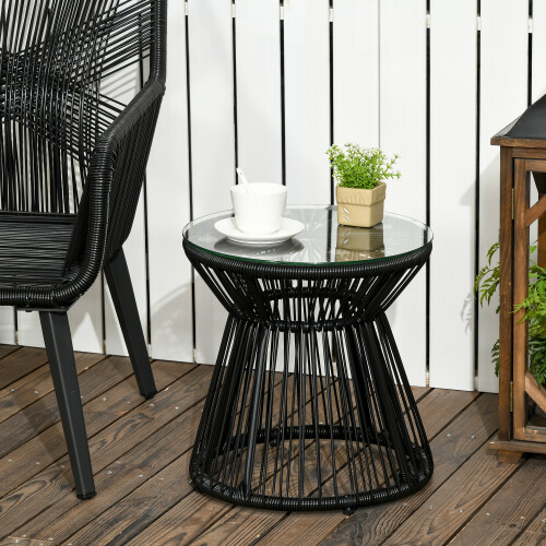Outsunny Outsunny PE Rattan End Table, Round Hollow Drum Design Side Table, Black