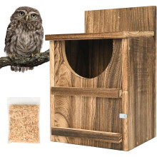 (Owl's Home) Handcrafted Cedar Wood Owl House - 22.86x19.05x38.1cm Large Screech Owl Nest with Circular Opening, Ventilated & Secure Design for Outdoor Hanging