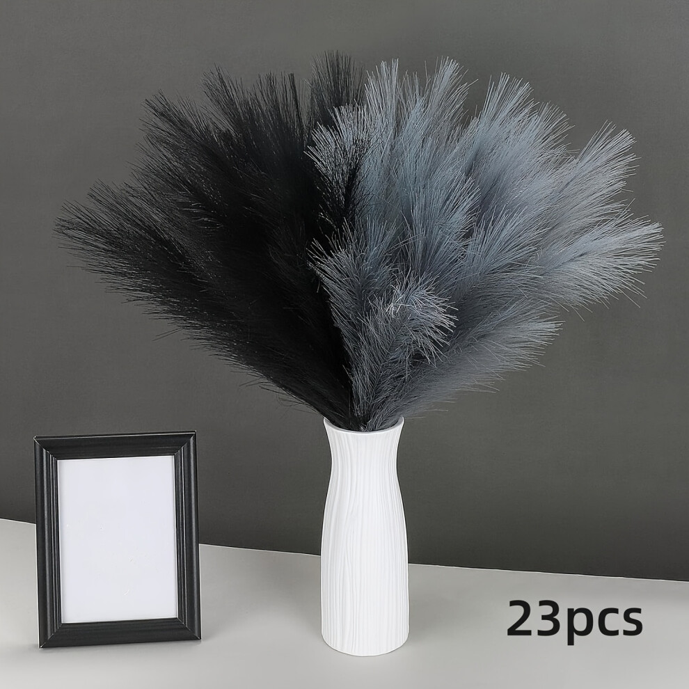 (Black & Dark Grey) 23pcs Pampas Grass Rainbow Decor 22in/ 55cm Fluffy Faux Short Multicolor Pampas Grass Artificial