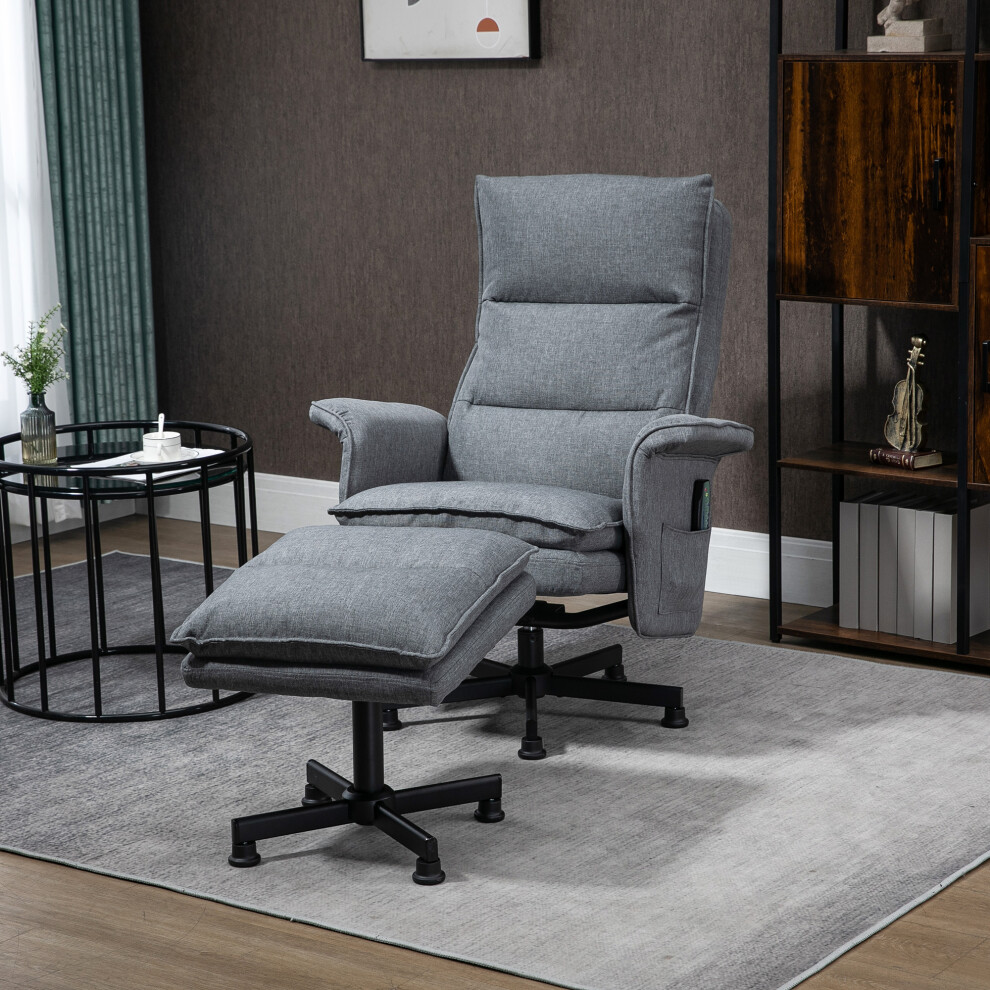Homcom Grey Swivel Massage Recliner Chair With Footstool, Remote Control, Steel Base, Cat Scratch Resistant, | Aosom Uk - Image 6
