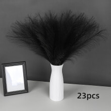 (Black) 23pcs Pampas Grass Rainbow Decor 22in/ 55cm Fluffy Faux Short Multicolor Pampas Grass Artificial