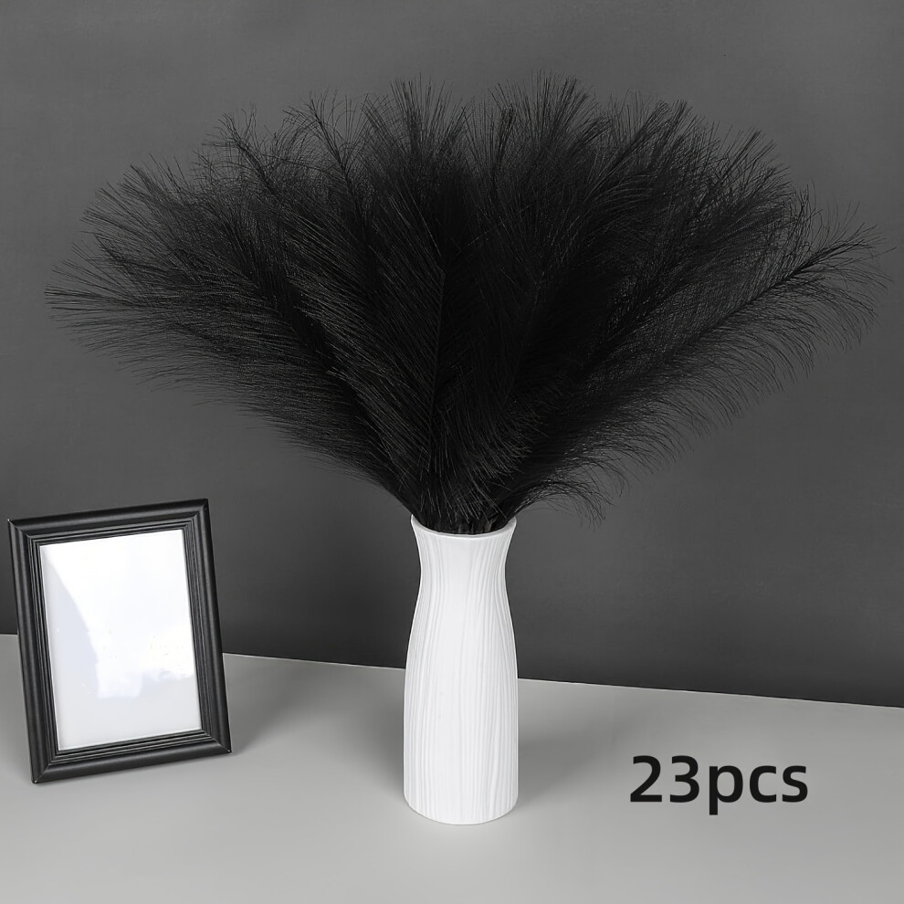 Bghone (Black) 23Pcs Pampas Grass Rainbow Decor 22In/ 55Cm Fluffy Faux Short Multicolor Pampas Grass Artificial Black