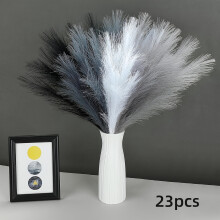 (Black& Dark Grey& White& Light Grey) 23pcs Pampas Grass Rainbow Decor 22in/ 55cm Fluffy Faux Short Multicolor Pampas Grass Artificial