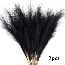 (Black) 7pcs Faux Pampas Grass Bouquet, 22in/55cm Tall Fabric Flower Arrangement for Home & Outdoor Decor