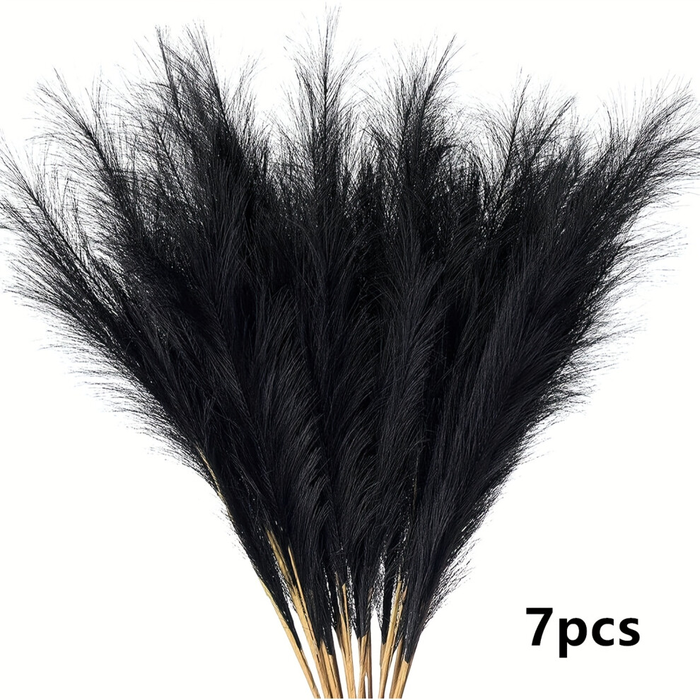 Bghone (Black) 7Pcs Faux Pampas Grass Bouquet, 22In/55Cm Tall Fabric Flower Arrangement For Home & Outdoor Decor Black