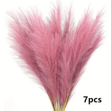 (Dark Pink) 7pcs Faux Pampas Grass Bouquet, 22in/55cm Tall Fabric Flower Arrangement for Home & Outdoor Decor