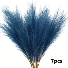 (Blue) 7pcs Faux Pampas Grass Bouquet, 22in/55cm Tall Fabric Flower Arrangement for Home & Outdoor Decor