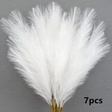 (White) 7pcs Faux Pampas Grass Bouquet, 22in/55cm Tall Fabric Flower Arrangement for Home & Outdoor Decor