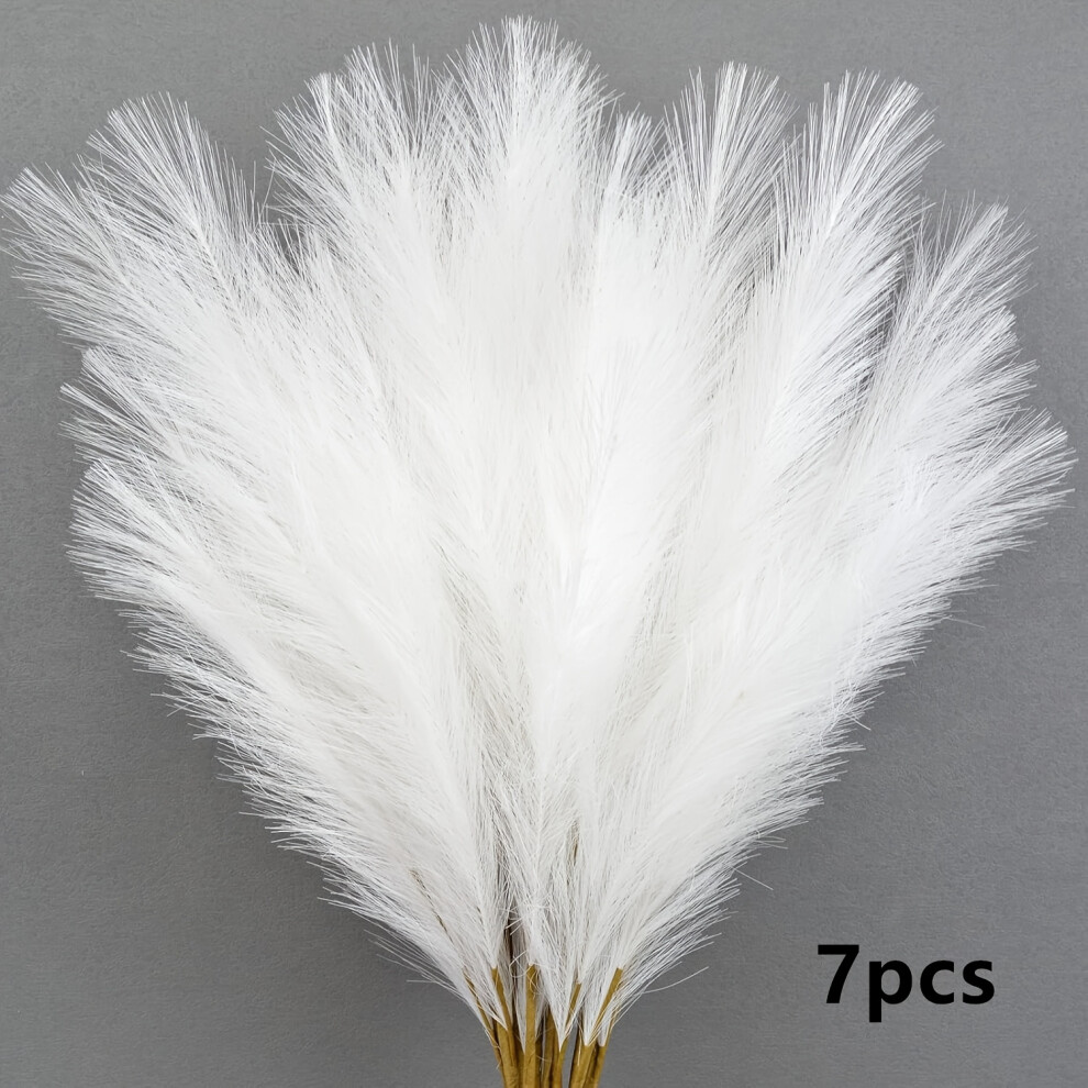 Bghone (White) 7Pcs Faux Pampas Grass Bouquet, 22In/55Cm Tall Fabric Flower Arrangement For Home & Outdoor Decor White