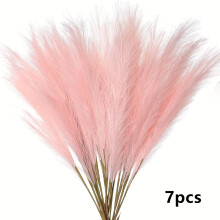 (Light pink) 7pcs Faux Pampas Grass Bouquet, 22in/55cm Tall Fabric Flower Arrangement for Home & Outdoor Decor