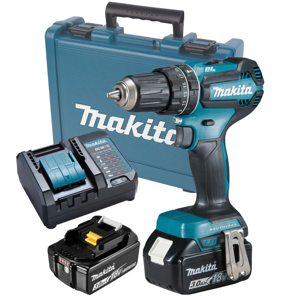 Makita DHP485F001 18V LXT Lithium Ion Brushless Combi Hammer Drill - 2x 3.0ah