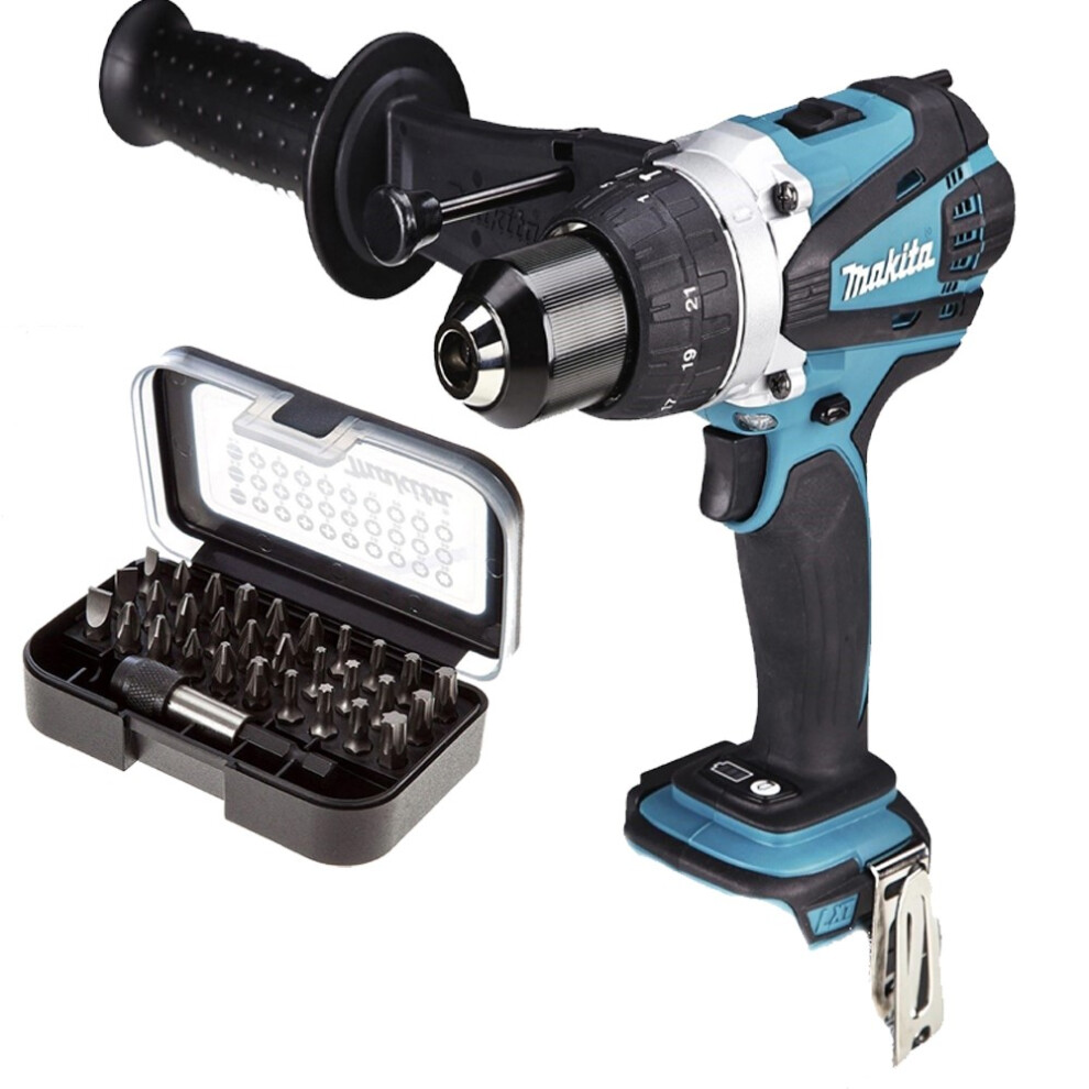 Makita DHP458 DHP458Z 18v Lithium Ion LXT Combi Hammer Drill + 30PC Bit Set