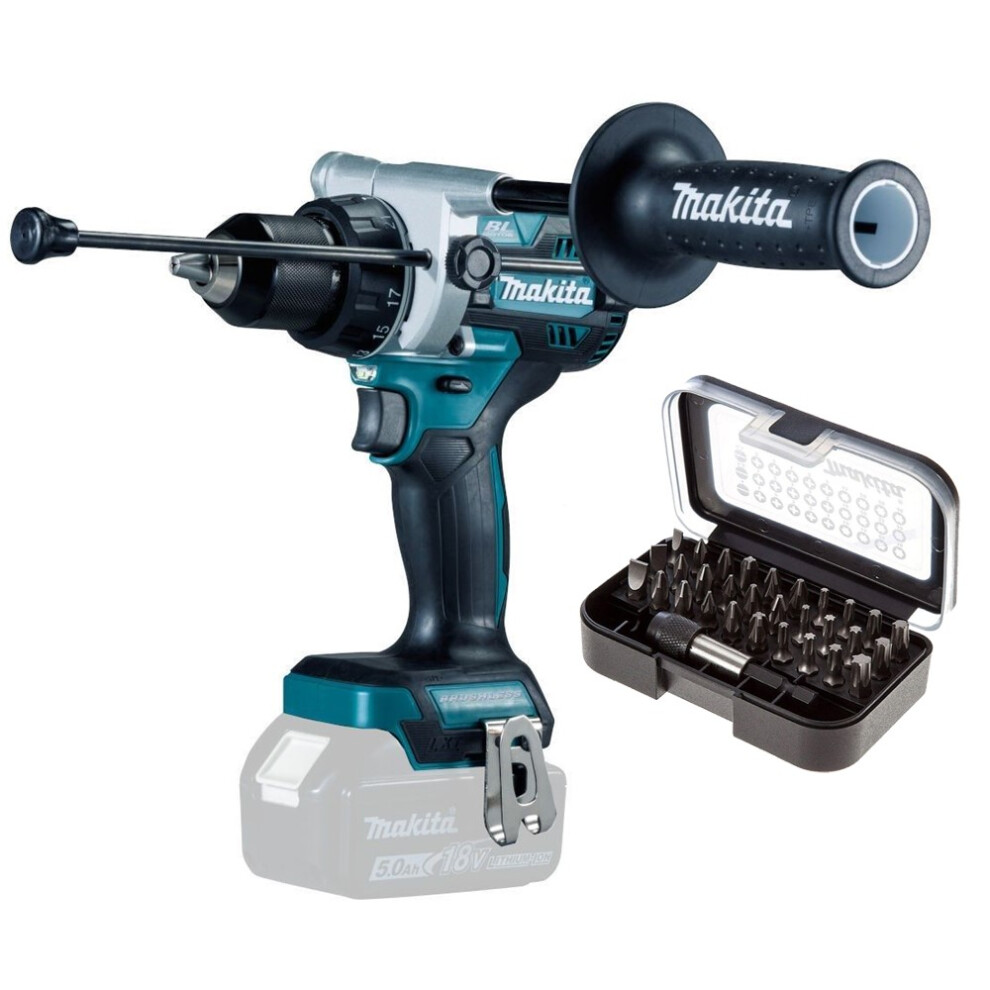 Makita DHP486Z 18v LXT Brushless Combi Hammer Drill + 30PC Screwdriver Bit Set