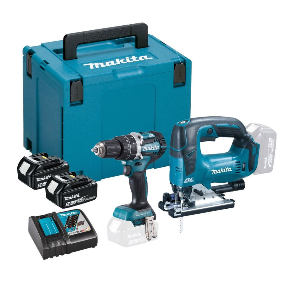 Makita DLX2202TJ118V LXT DHP484 Brushless Combi Hammer Drill + DJV182Z Jigsaw