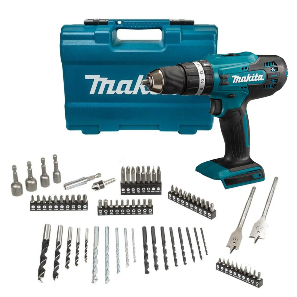 Makita HP488DZ 18v Lithium Combi Hammer Drill Bare Tool - 74 Screwdriver Bit Set