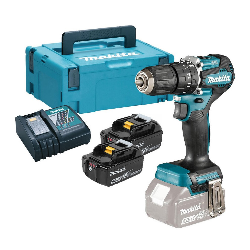 Makita DHP487RTJ 18V LXT Lithium Brushless Combi Hammer Drill Sub Compact 2x5AH