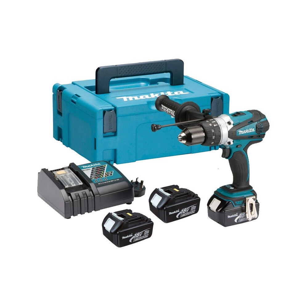 Makita DHP458RF3J LXT 18v Combi Hammer Drill 3 Batts + Makpac DHP458