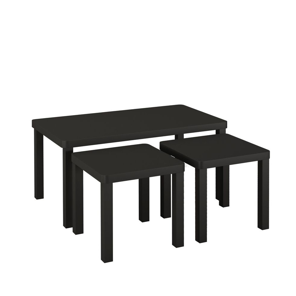 (Black) Set of 3 Wooden Nesting Stacking Coffee Side Centre Tables Living Room Furniture