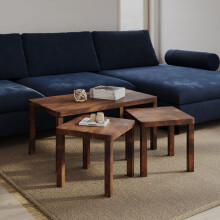 (Rustic Brown) Set of 3 Wooden Nesting Stacking Coffee Side Centre Tables Living Room Furniture