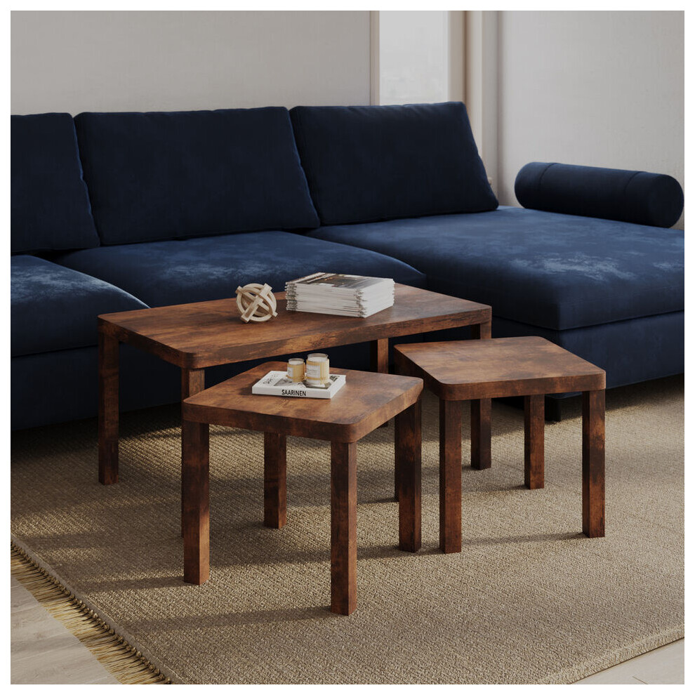 Urbn Living (Rustic Brown) Set Of 3 Wooden Nesting Stacking Coffee Side Centre Tables Living Room Furniture Black,Brown