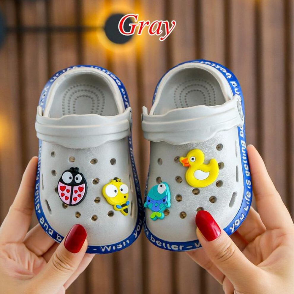 (gray, 22) Summer Kids Sandals Boys Girls Mules Cartoon Baby Slippers Flat Summer Cartoon Children&apos;s Garden Shoes