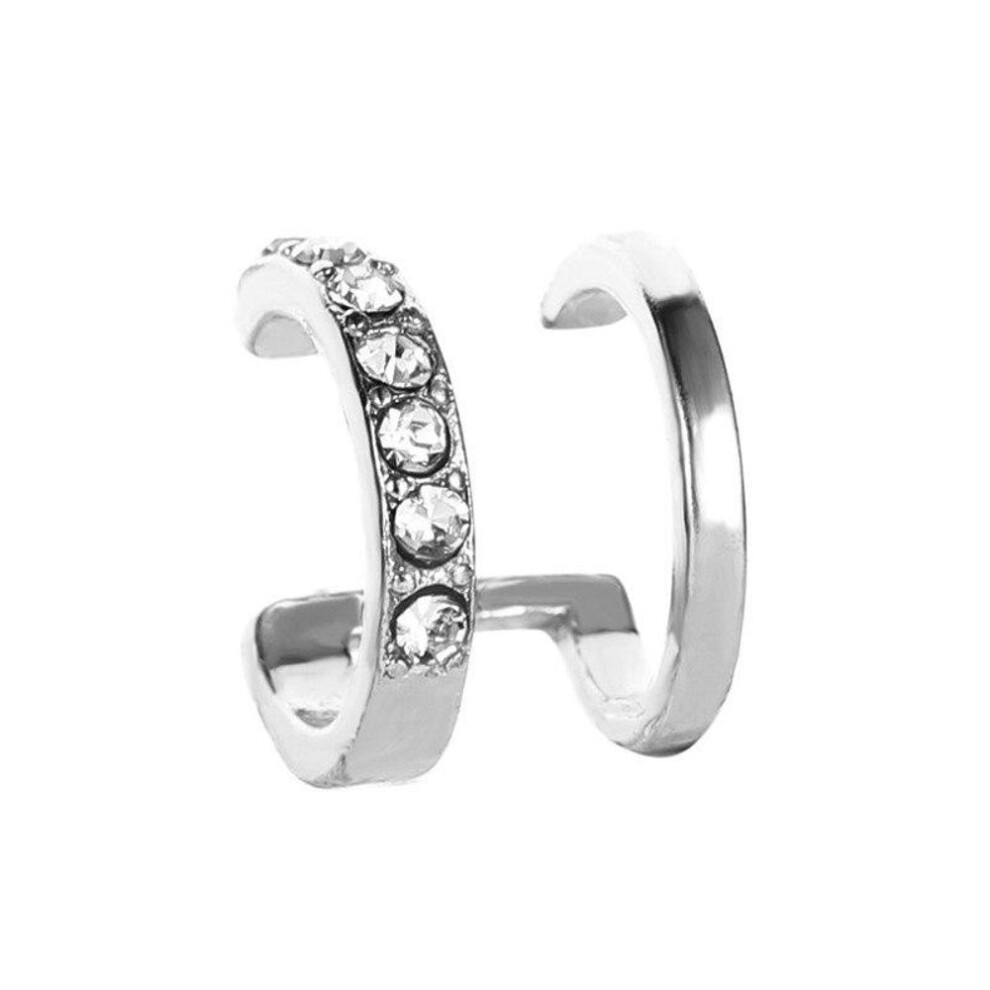 (silver) Double Layered Clip On Earrings Korean Gold Silver Color Crystal Clip Earrings Without Piercing For Women Ear Cuffs Jewelry
