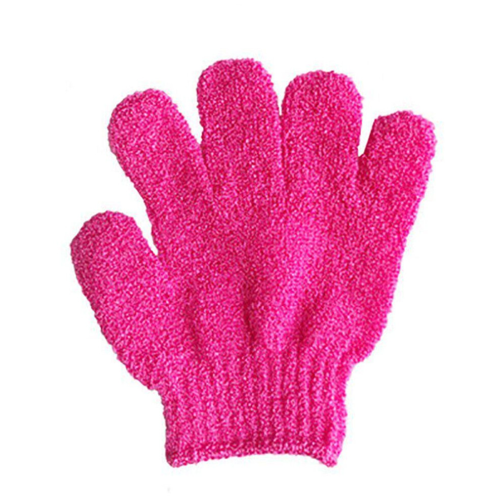 (rose red) Nylon Shower Bath Exfoliating Mitt Glove Skin Wash Spa Massage Scrub Body Scrubber Cleaner Glove