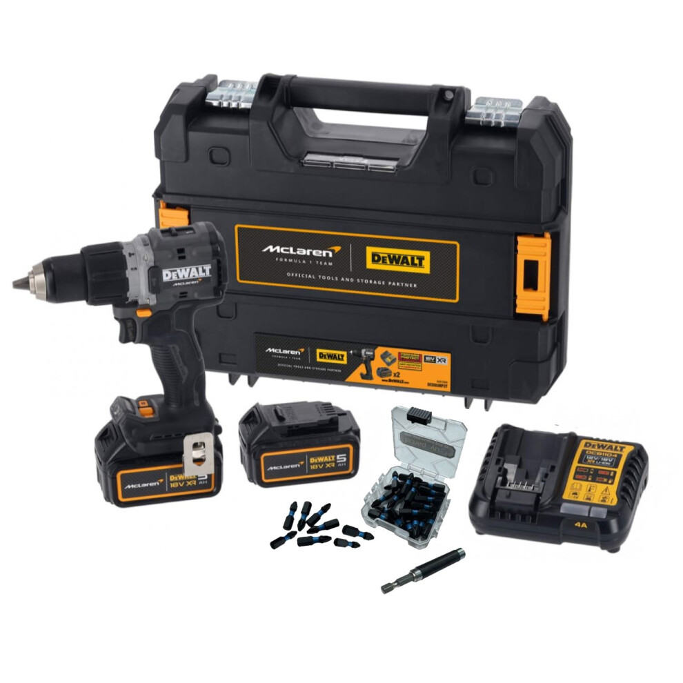 Dewalt DCD85MP2T-GB McLaren F1 XR Brushless Hammer Drill 18V Set + 25 PC Bit Set