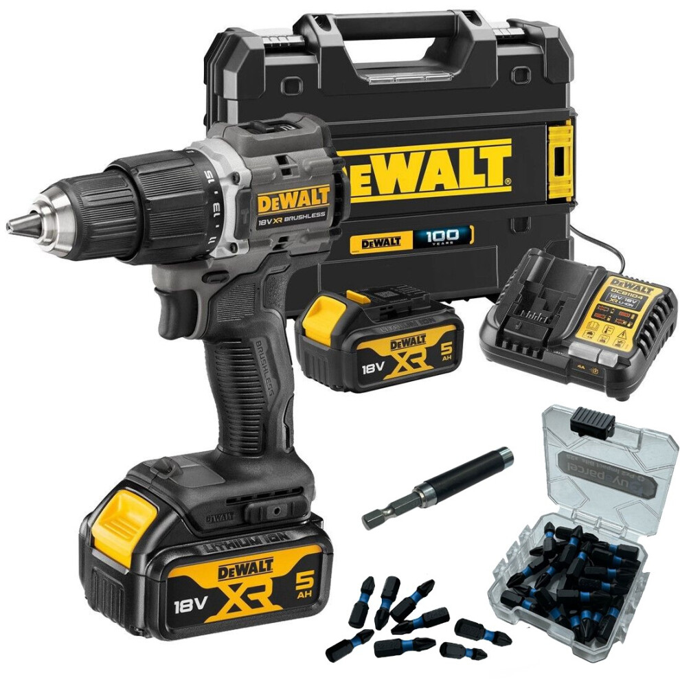 Dewalt DCD100P2T Black 18v XR Brushless Compact Combi Hammer Drill + 25PC Set