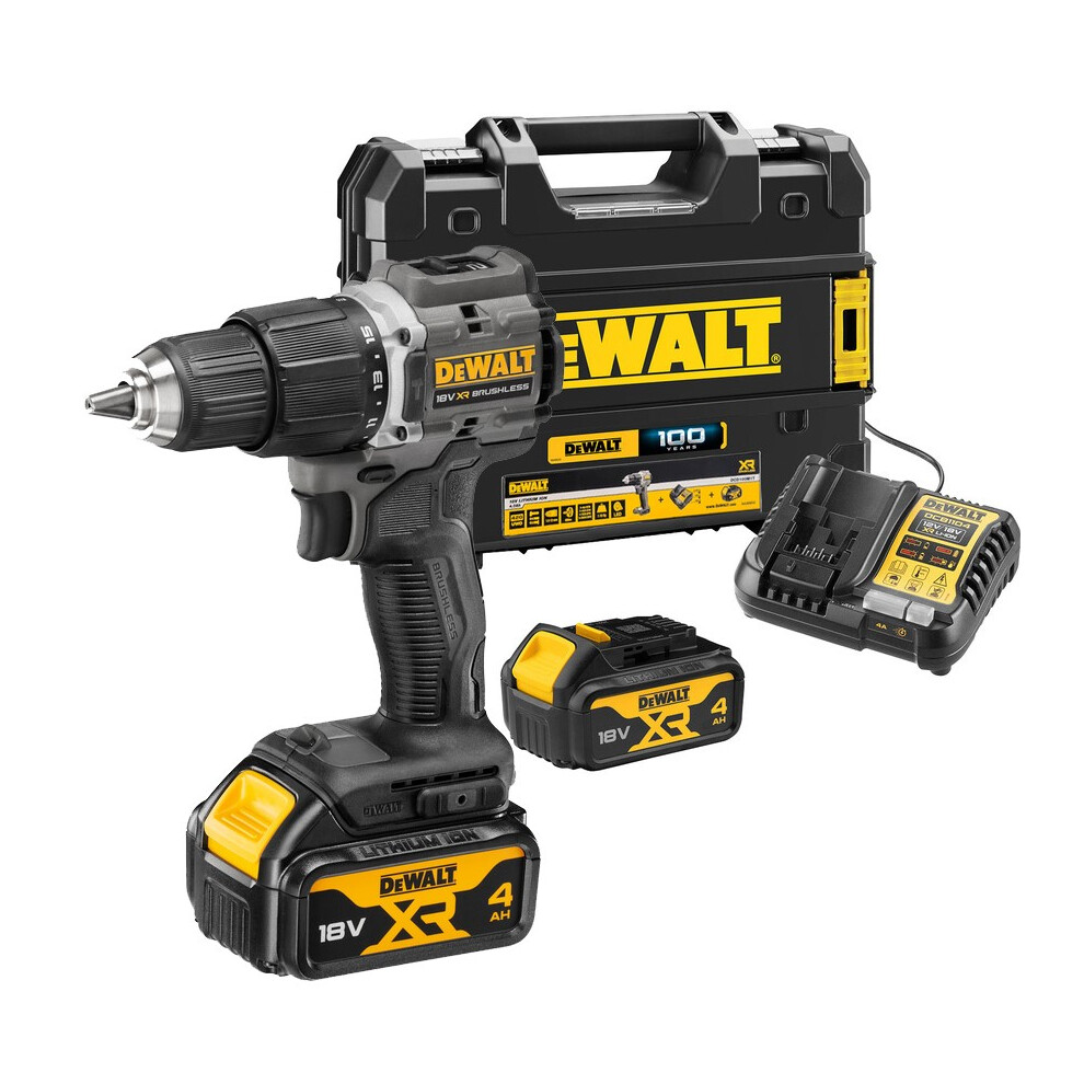 Dewalt DCD100M2T Black 18v XR Brushless Compact Combi Hammer Drill 4AH 100 Year