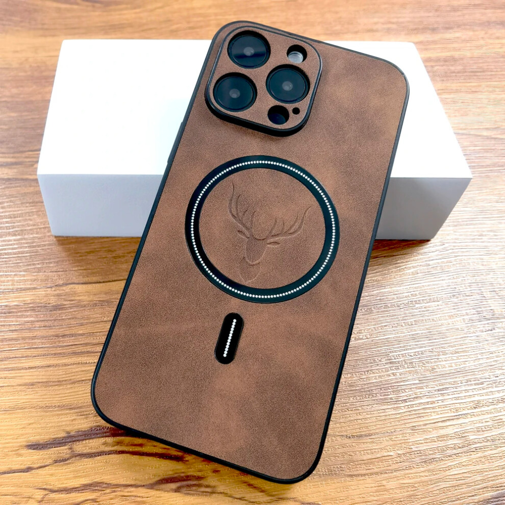 (Dark Brown) PU Leather Deer Case iPhone 16 Pro+ Free Gift