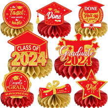 8 STUKS Roze Rose Goud Afstudeerfeest Decoraties Klasse van 2024 Rose Goud Congrats Grad Honingraat Centerpieces Feliciteer Afstudeertafel Toppers vo