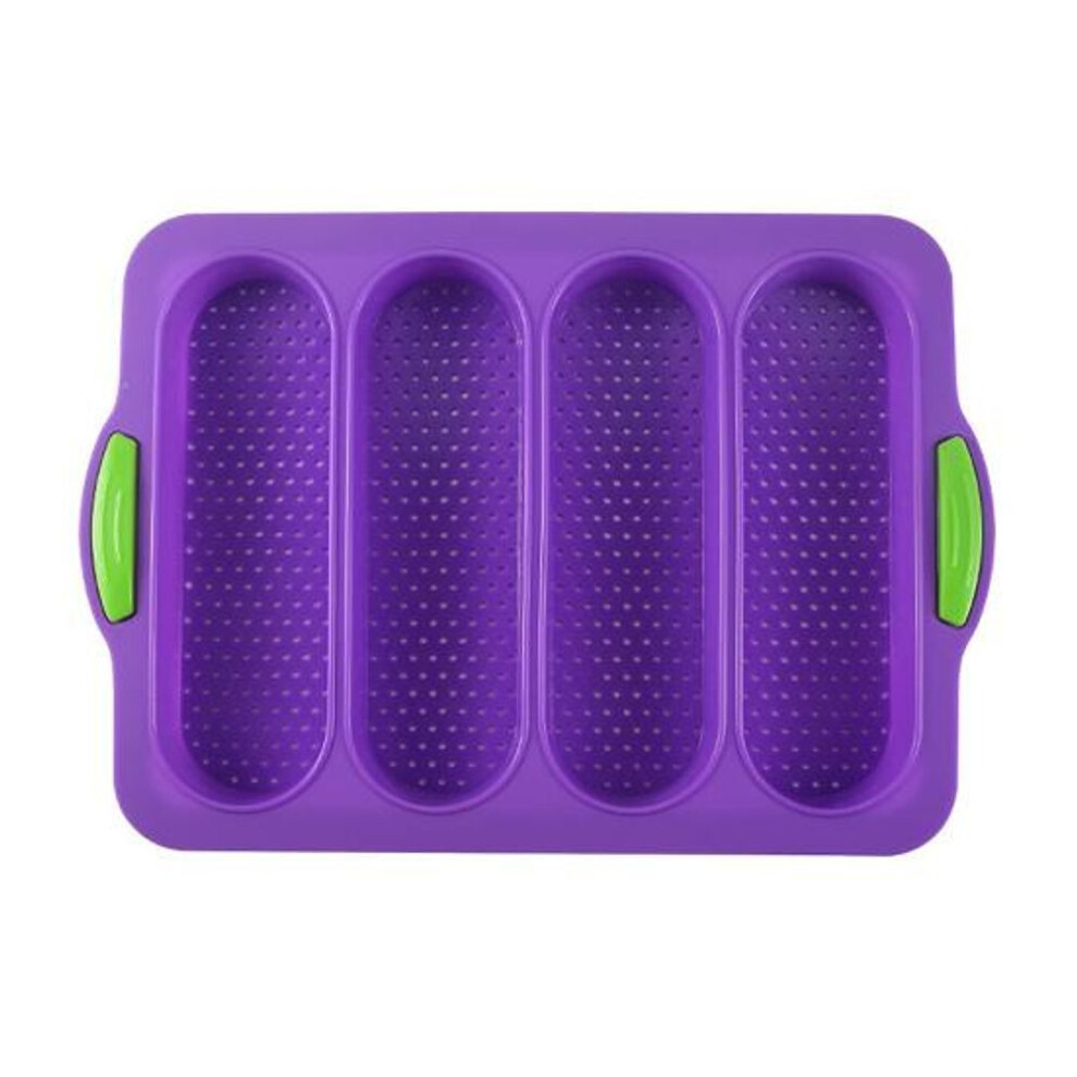 (purple) 4 Grids Food Grade Baguette Baking Tray Silicone Anti-scalding Bread Baking Mold