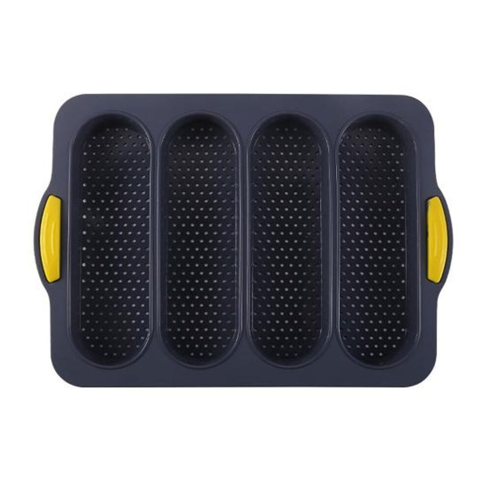 (grey) 4 Grids Food Grade Baguette Baking Tray Silicone Anti-scalding Bread Baking Mold