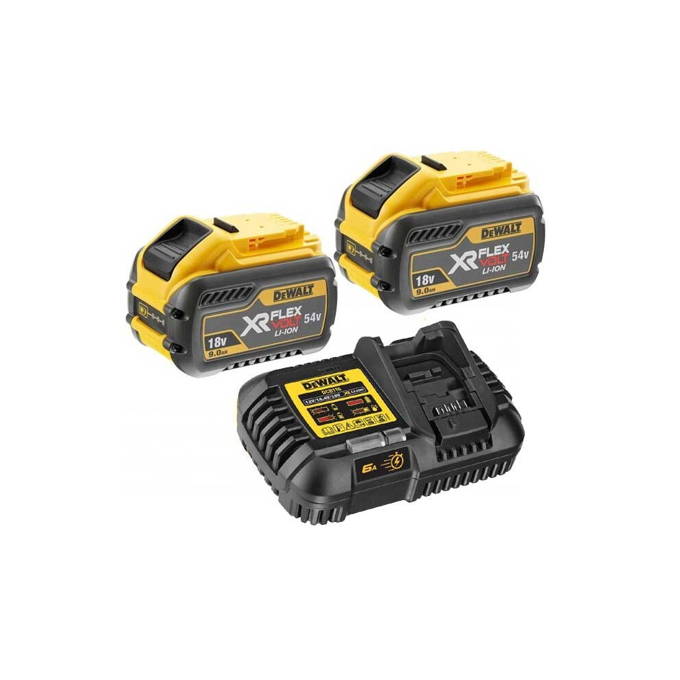2 x Dewalt DCB547 18v / 54v XR Flexvolt 9.0ah Battery + DCB116 Fast Charger