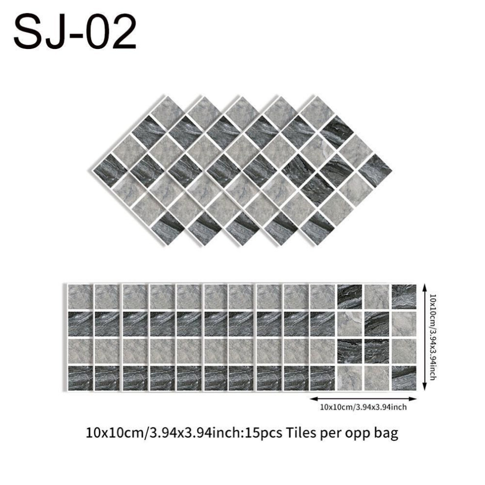 (as the picture, 2#) Top-mart 15pcs 3D Mosaic Tile Wall Sticker Waterproof Anti-oil Kitchen Bathroom Diy Home Decor
