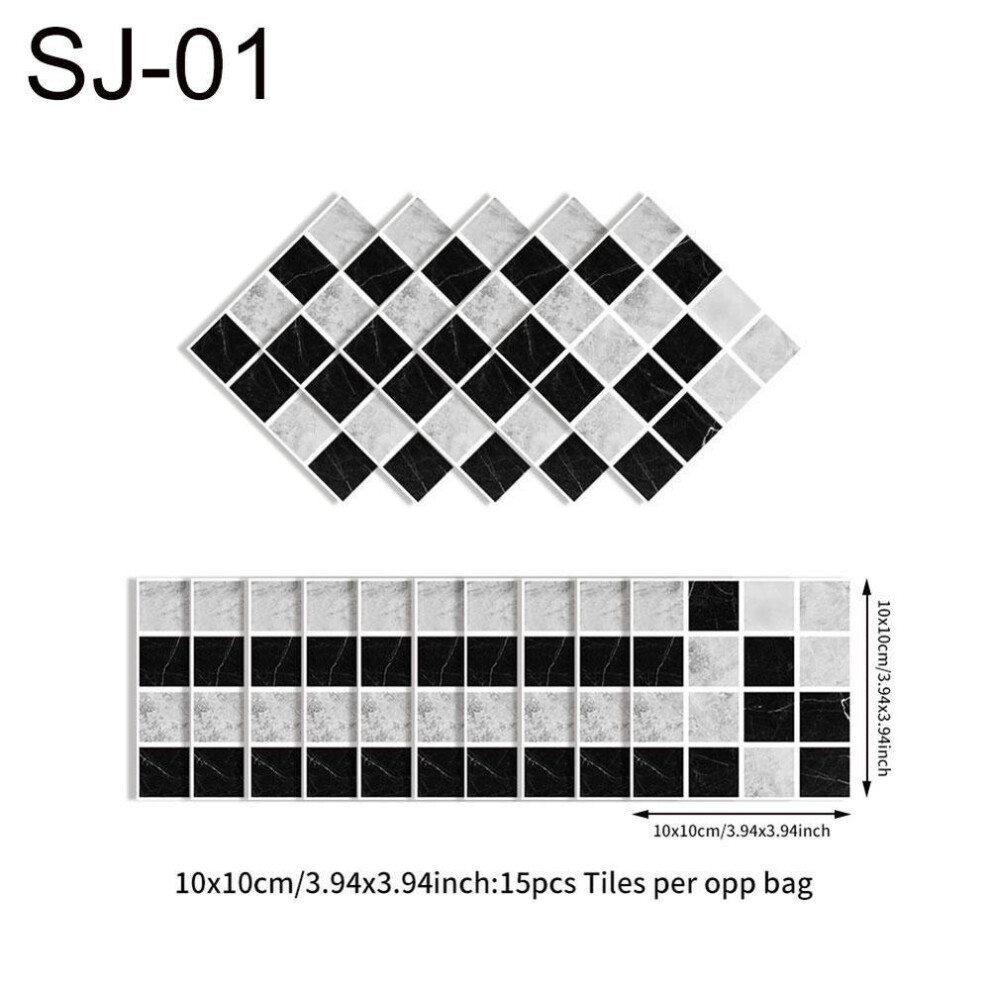 (as the picture, 1#) Top-mart 15pcs 3D Mosaic Tile Wall Sticker Waterproof Anti-oil Kitchen Bathroom Diy Home Decor