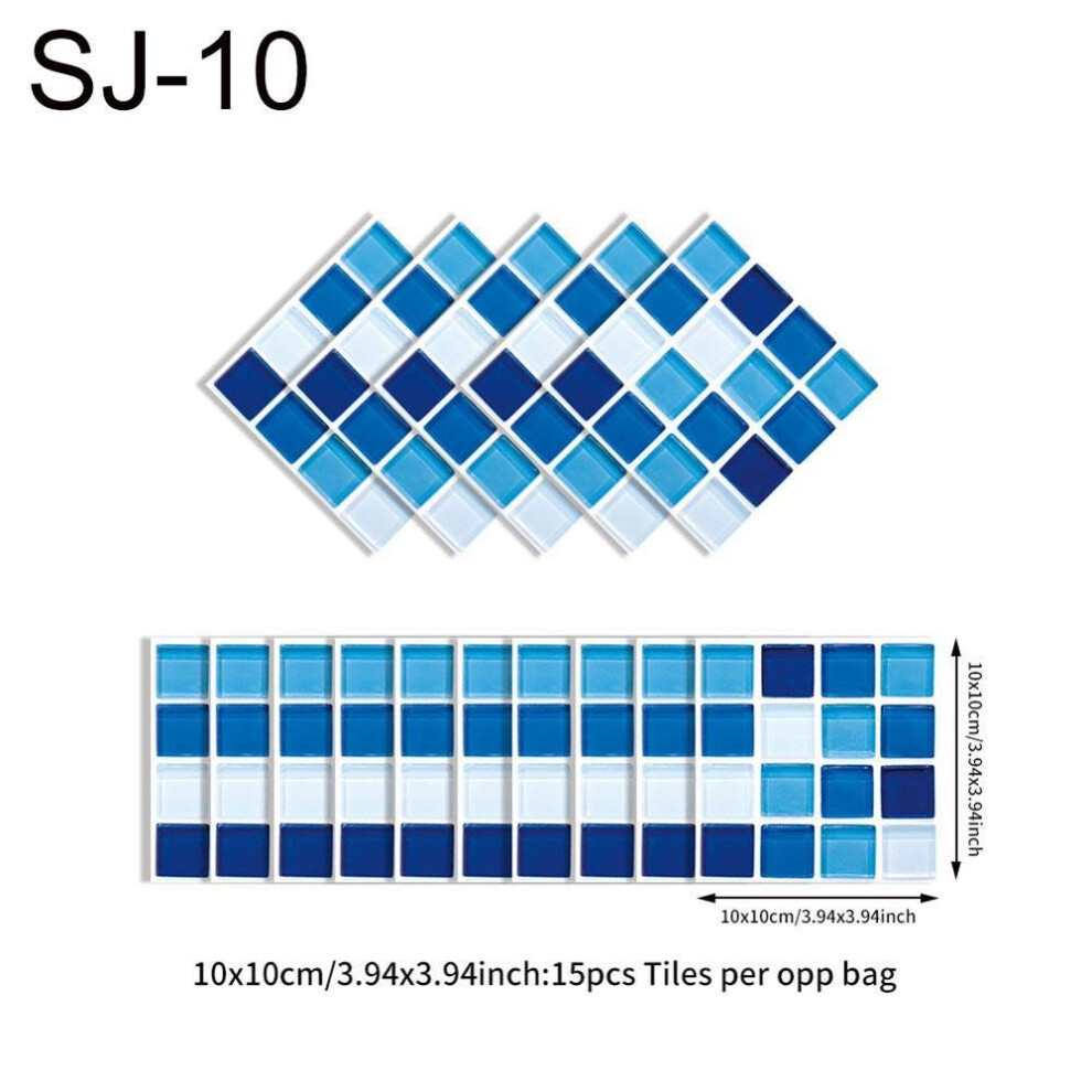 (as the picture, 10#) Top-mart 15pcs 3D Mosaic Tile Wall Sticker Waterproof Anti-oil Kitchen Bathroom Diy Home Decor