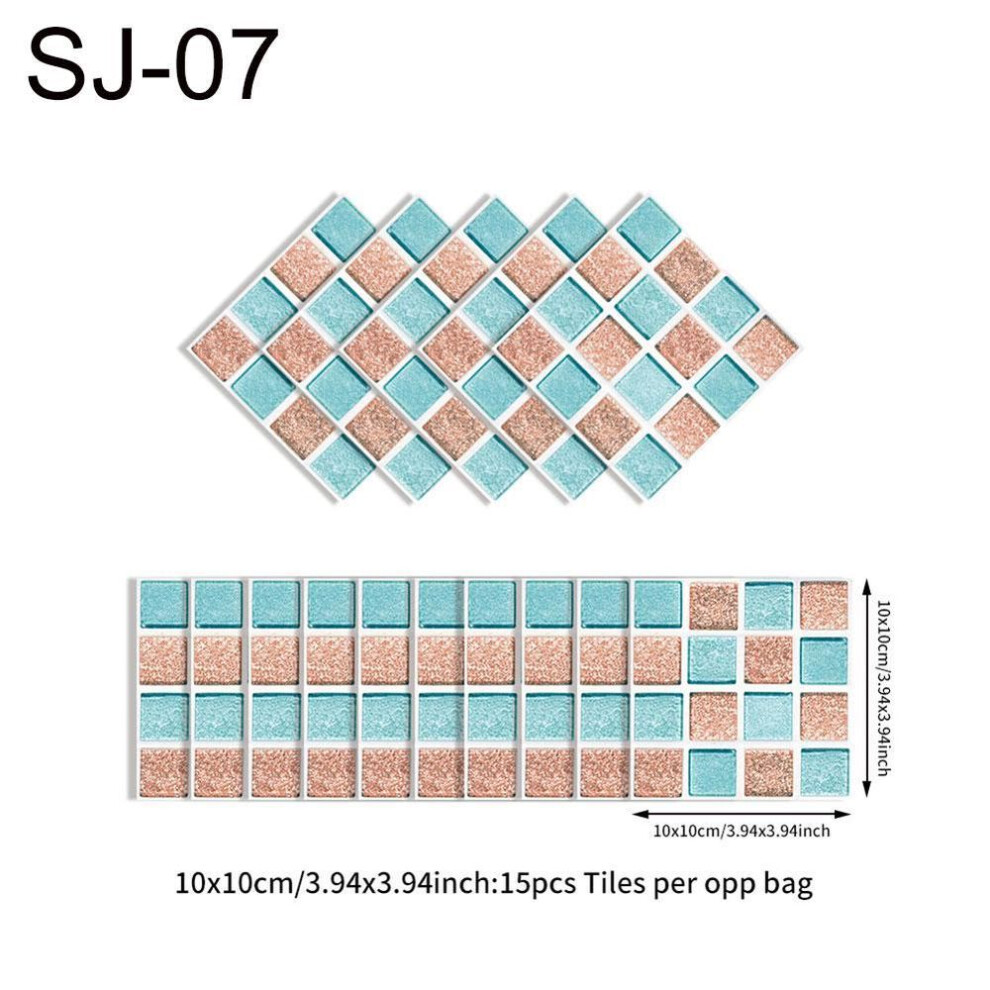 (as the picture, 7#) Top-mart 15pcs 3D Mosaic Tile Wall Sticker Waterproof Anti-oil Kitchen Bathroom Diy Home Decor