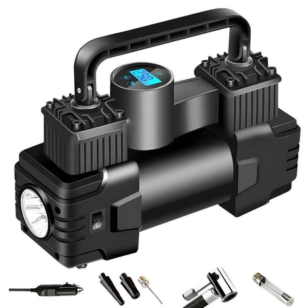 (black, Digitaldisplay table) Air Compressor Tire Inflator 12v Dc Car Tire Pump With Digital Pressure Gauge Auto Bright Emergency Flashlight Car Accessories