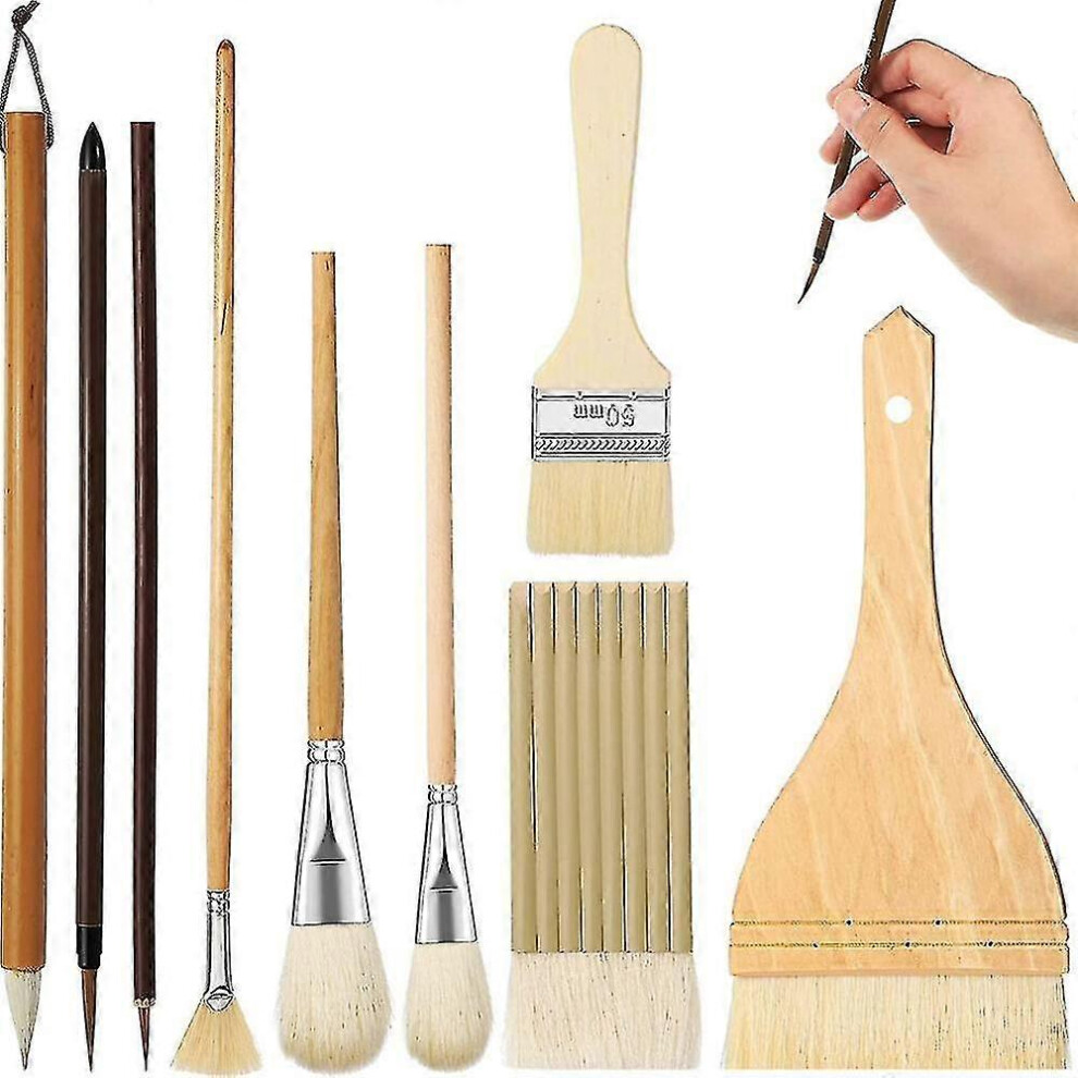 9 Pcs Paint Brushes Set Different Shapes Glaze Brushes for Pottery Acrylic Watercolor Ceramic for P