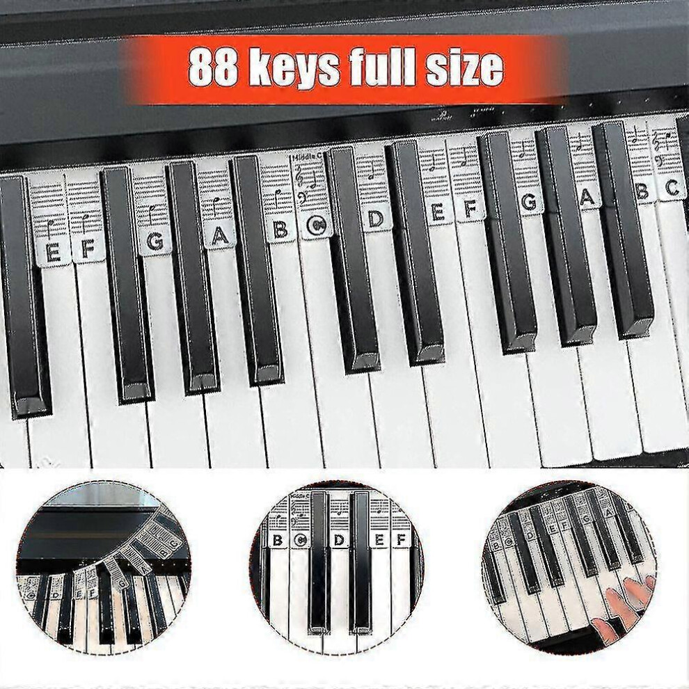 ( And White) Removable Piano Keyboard Note Labels Reusable Silicone 88 Keys Piano Notes Guide Stickers Black/White 5778930920303