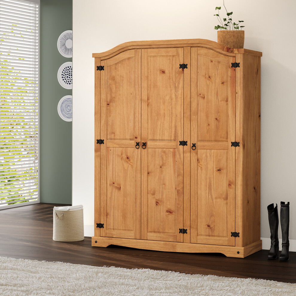 Corona 3 Door Arch Top Wardrobe Bedroom Furniture Solid Pine