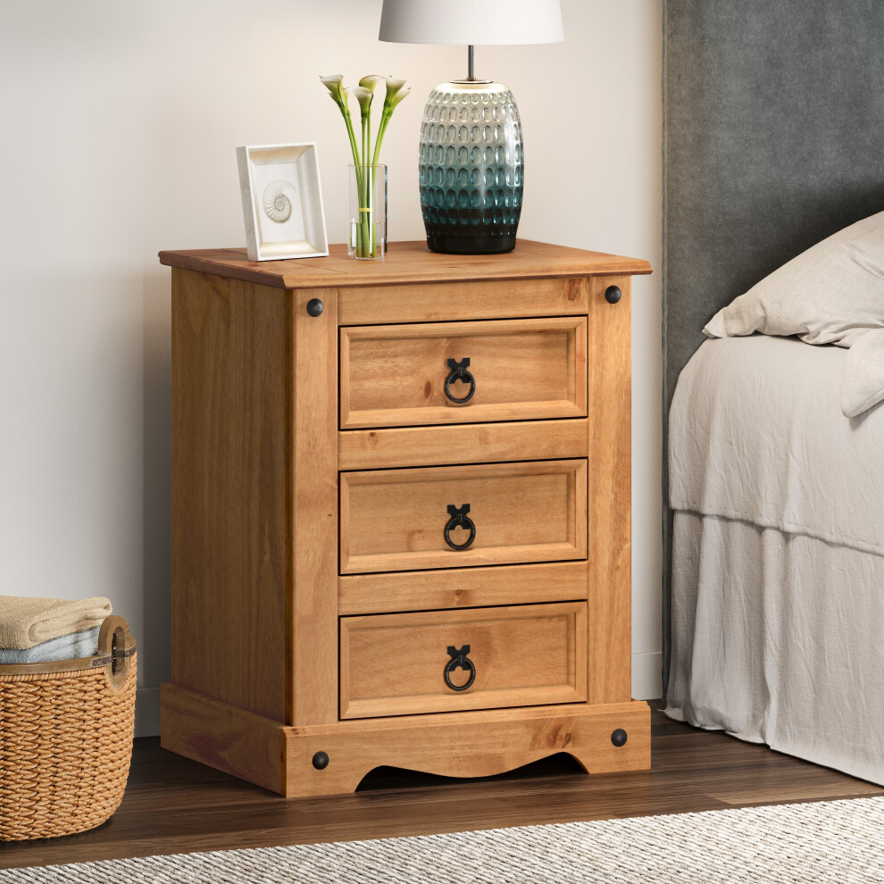 Corona 3 Drawer Bedside Cabinet Solid Pine bedroom Furniture
