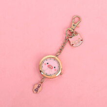 (D) Cute Cartoon Cat Sakura Pocket Watch, Keychain Pendant Schoolbag Decoration