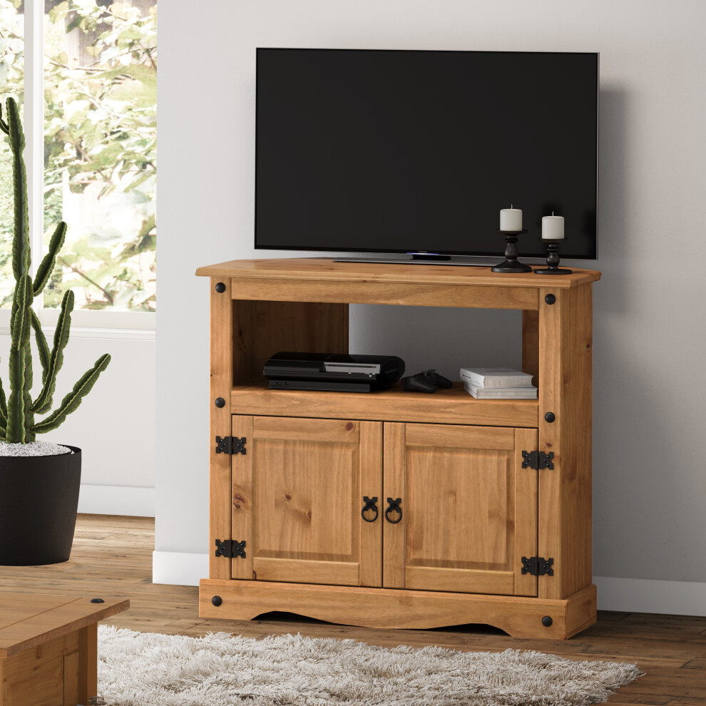 Corona TV Unit Corner Media Cabinet Stand 2 Door Solid Pine Furniture